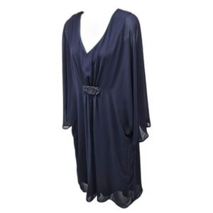 Karina Navy Chiffon Kaftan Dress Beaded Empire Waist Size Special Occasion 18...